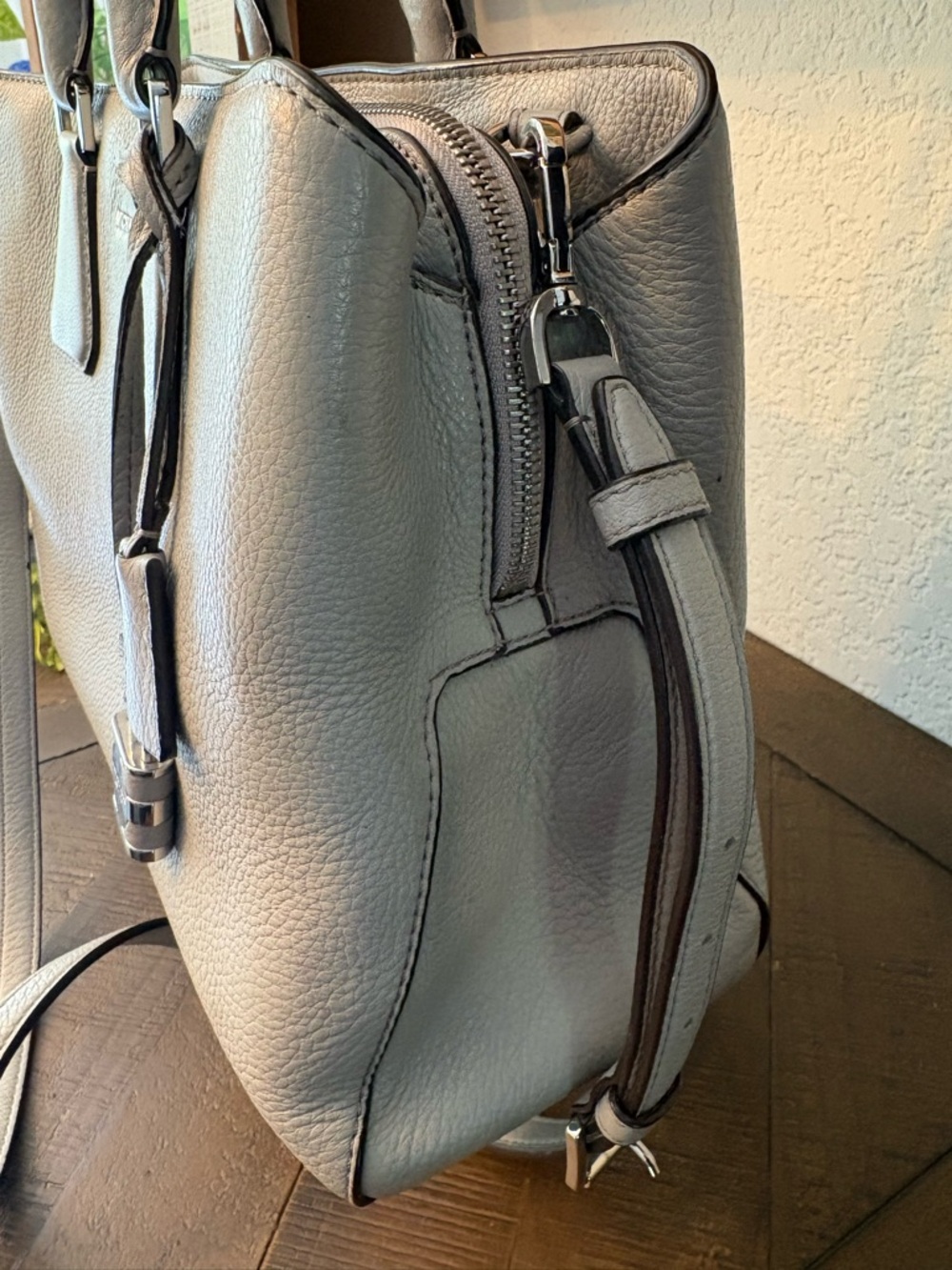 Michael Kors Pebbled Leather Satchel in Light Gray - Picture 4 of 13